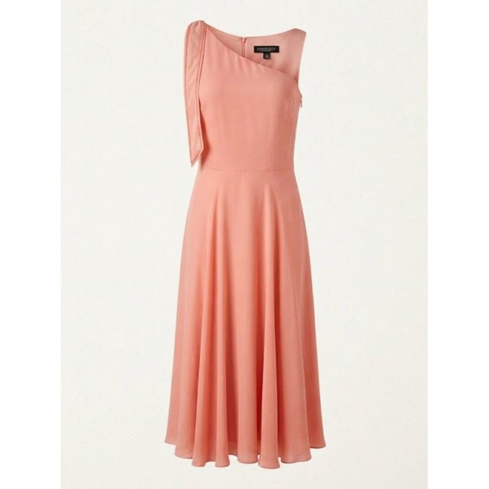 Laundry by Shelli Segal Silk Peach Coral Beaded Trim Fit & Flare Size 12